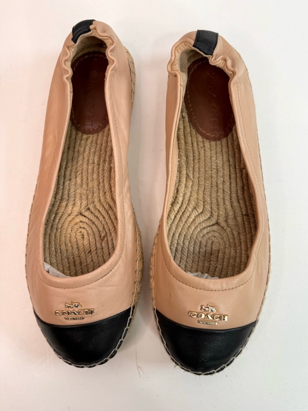 COACH Camryn Beige Black Leather Espadrille Slip On Loafers Size 7 - Picture 4 of 16